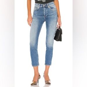 Re/done high rise ankle crop in worn indigo - size 25
